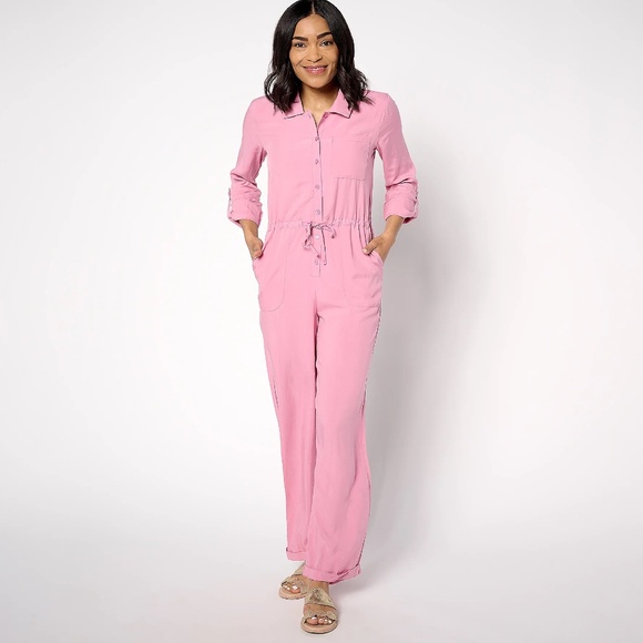 Muk Luks Pants - MUK LUKS Dream Weave Long-Sleeve Jumpsuit - Pink - Medium